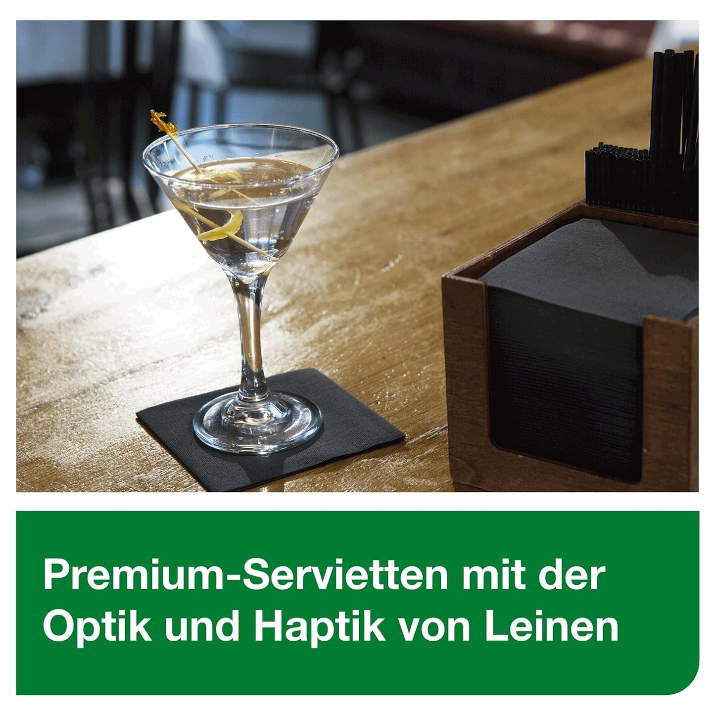 Tork Linstyle 509542 Serviettes cocktail noires, pli 1/4, 1 pli, 23,8 x 23,8 cm, 1 x 100 serviettes