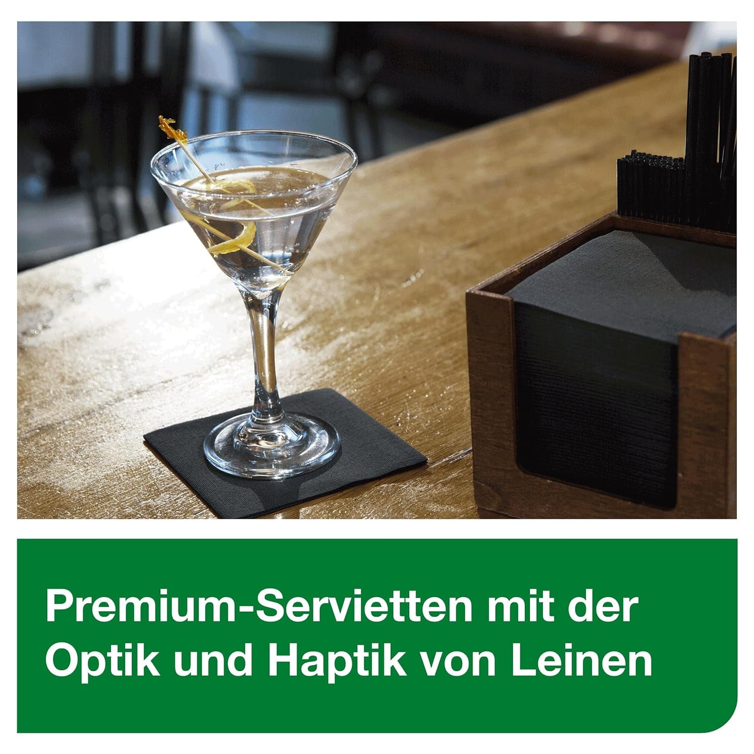 Tork Linstyle 509542 Serviettes cocktail noires, pli 1/4, 1 pli, 23,8 x 23,8 cm, 1 x 100 serviettes