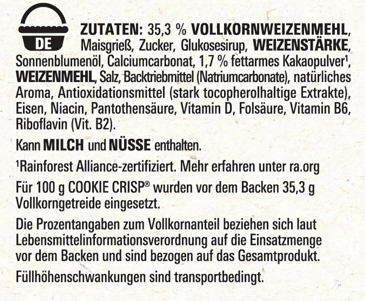 Nestlé Cookie Crisp (+20%), céréales de petit-déjeuner à grains entiers pour enfants, paquet de 1 (1x450g)
