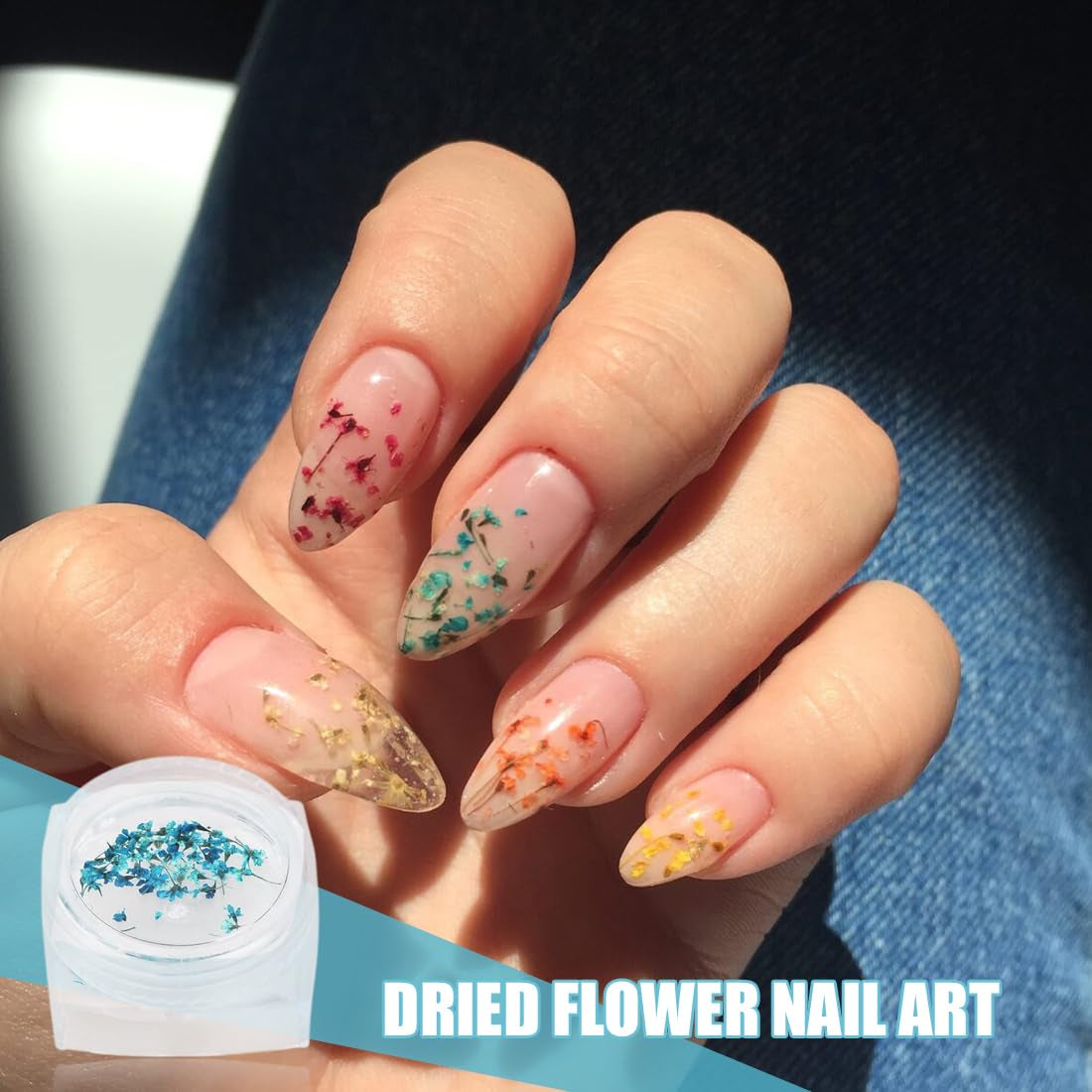 EYVRPAU 6 pièces Nail Art Fleurs Set Décoration, Gelnägel Zubehör 6 Farben, Nail Art Aufkleber Trockene Blumen Kit Getrocknete Blumen Zubehör Set DIY Nageldekoration