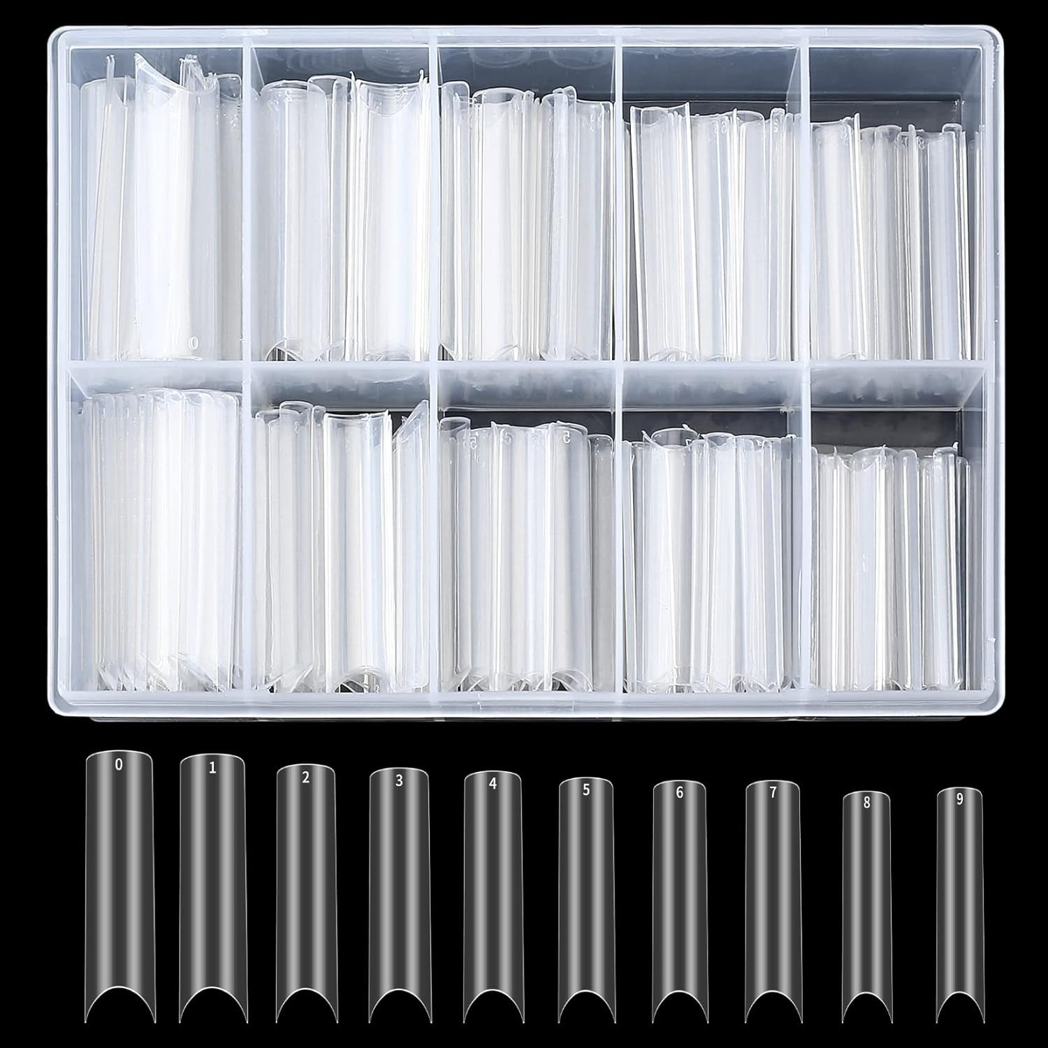 200pcs Faux Ongles, Acrylique Artificiel Ongles, Français Faux Ongles, Extra Long Droit Carré Clair Faux Ongles Conseils pour Salons de Manucure DIY