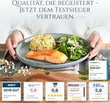 Steingut Geschirrset 6 Personen Rustique 24 tlg. TESTSIEGER, Hochwertiges Landhaussttil Steingut Geschirr Set, Schüssel- und Teller Set, Tafelservice 6 Personen, Geschirrsets Pure Living à Rauchblau