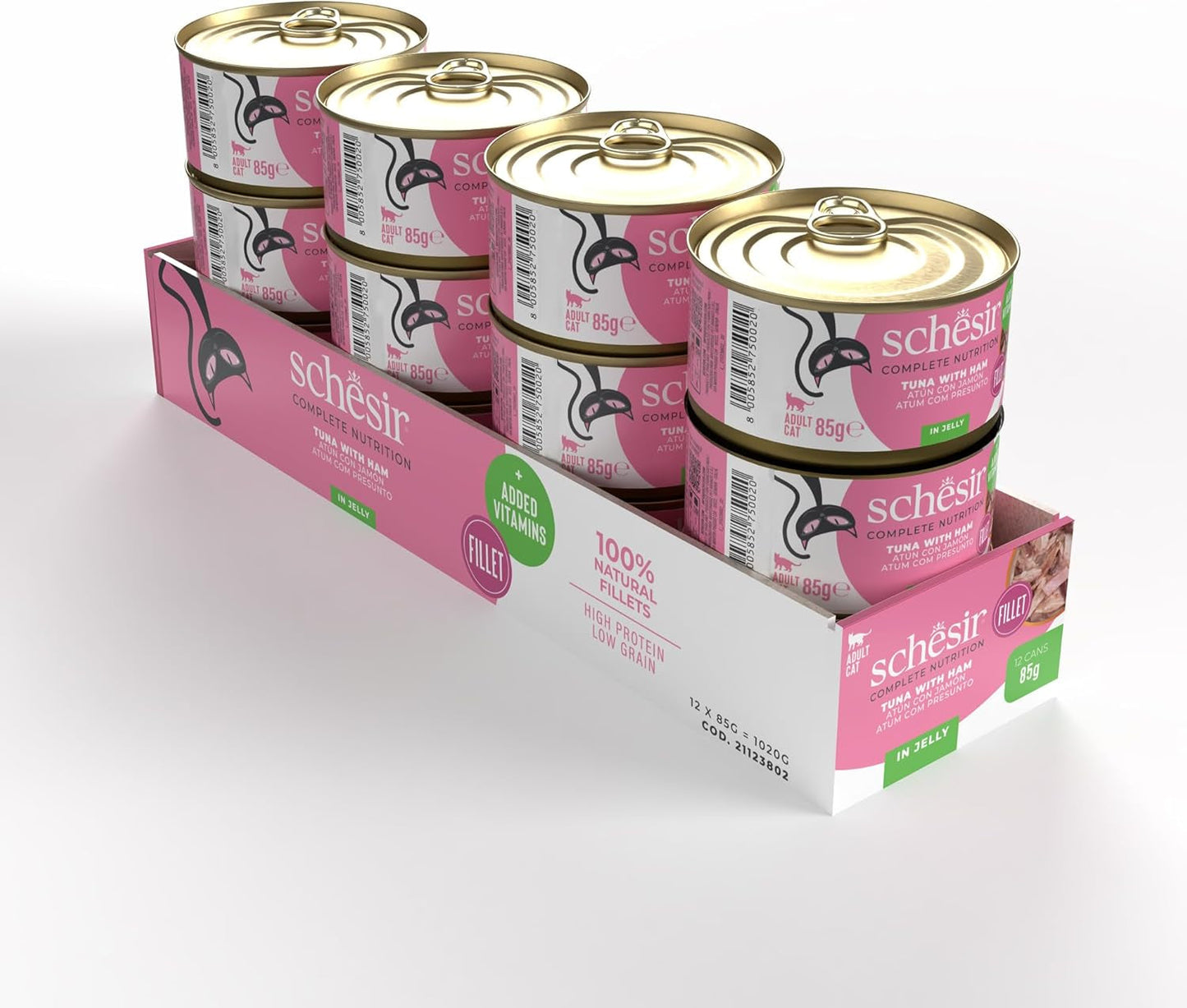 Thon au jambon en gelée, nourriture humide pour chats, en conserve, 100% naturelle, avec vitamines ajoutées, 12 x 85g