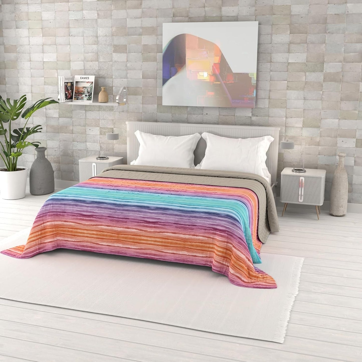 Couette d'été imprimée fantaisie, rembourrage en polyester, pétales, 260 x 270 cm.