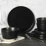 Service de table Bowery, 32 pièces, noir mat, grès, assiettes, bols et tasses, pour 8 personnes