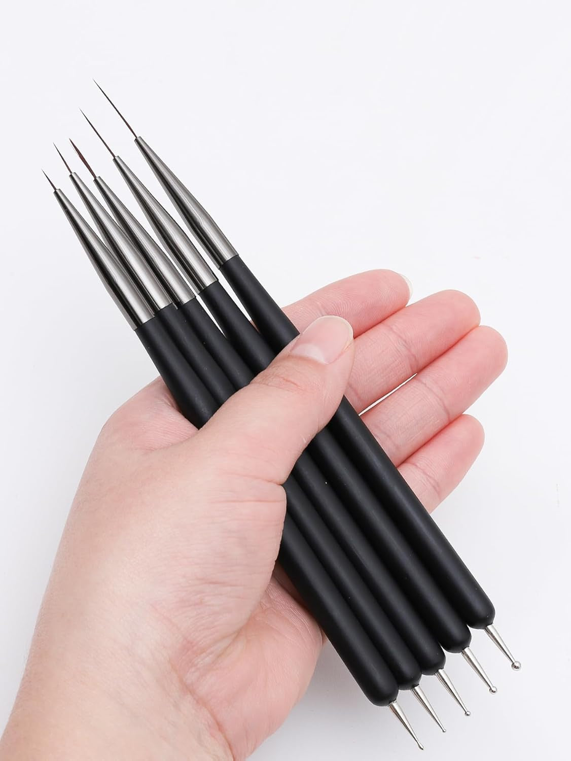 Pinceaux à ongles, 5 pièces, pinceaux à ongles, outils d'atelier punk, ensemble de pinceaux de conception malkunst pour linge de maison, détails de deux, tailles de peinture fines 7/9/11/15/22 mm, noir