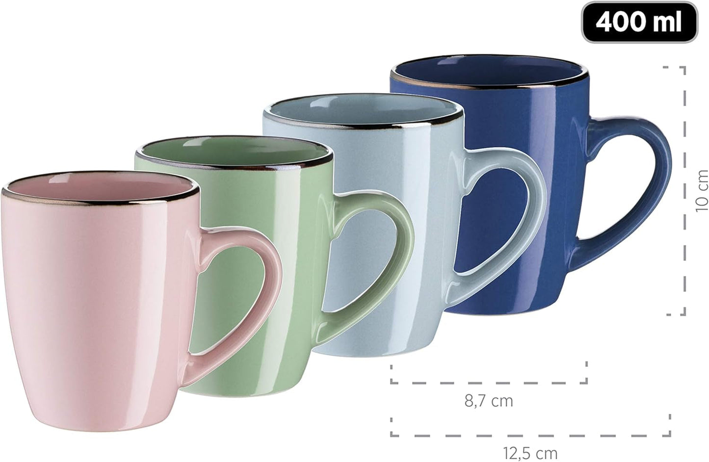 MÄSER 931870 Cadre en métal, Service de table moderne pour 4 personnes avec cadre couleur laiton, Service combiné de 16 pièces avec formes coupées sans cadre, Multicolore, Grès, Pastel'n'Blue