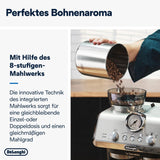 De'Longhi La Specialista Arte EC9155.MB Machine à expresso porte-filtre avec moulin, 8 niveaux de mouture, pression 15 bars, 3 niveaux de température, mousseur à lait, 1550 W, réservoir 1,7 L, acier inoxydable/noir, kit barista inclus