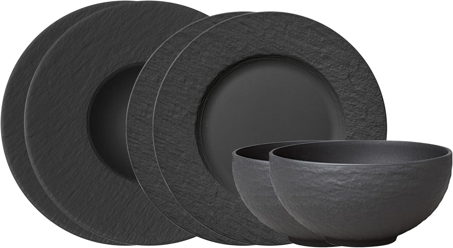Villeroy & Boch Manufacture Rock Service de table, 6 pièces, Noir, Passe au lave-vaisselle, Passe au micro-ondes, Service de table noir mat, Vaisselle, Couverts, Porcelaine Premium
