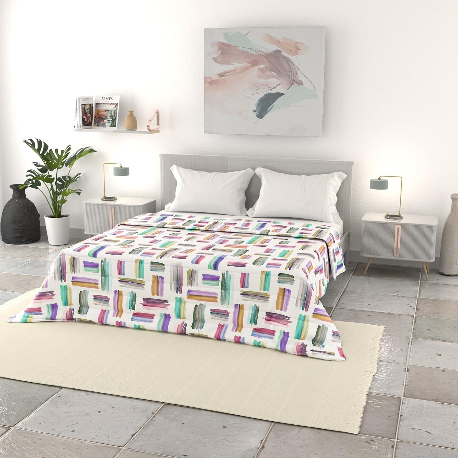 Linge de lit italien couette d'été basique, microfibre imprimée, 250X240Cm, cercle courtepointes et couettes Naty Shop multicolore 250X240Cm