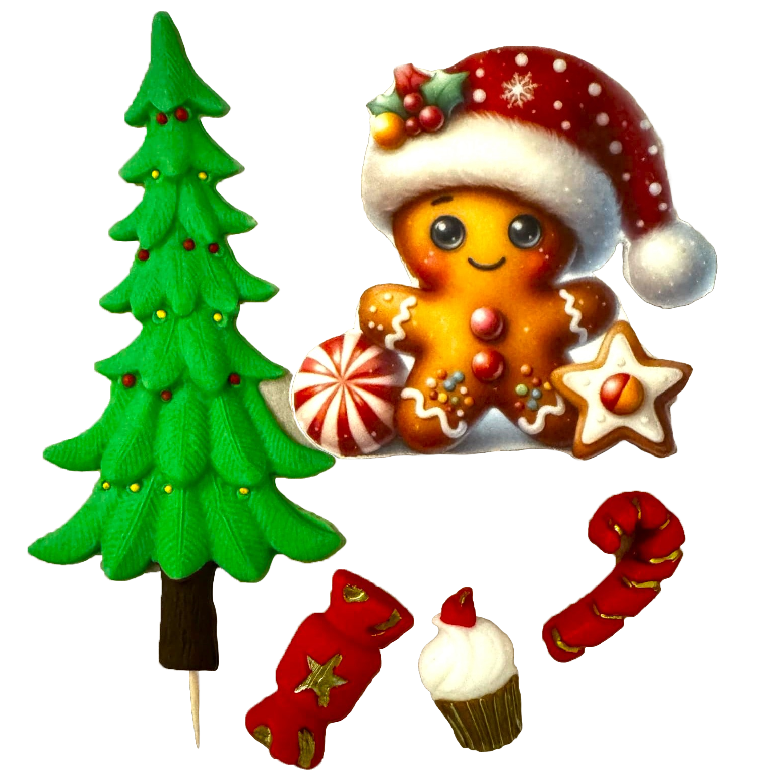 Lot de 5 décorations comestibles en pâte à sucre, Décorations en pâte à sucre Vacances d'hiver Naty Shop
