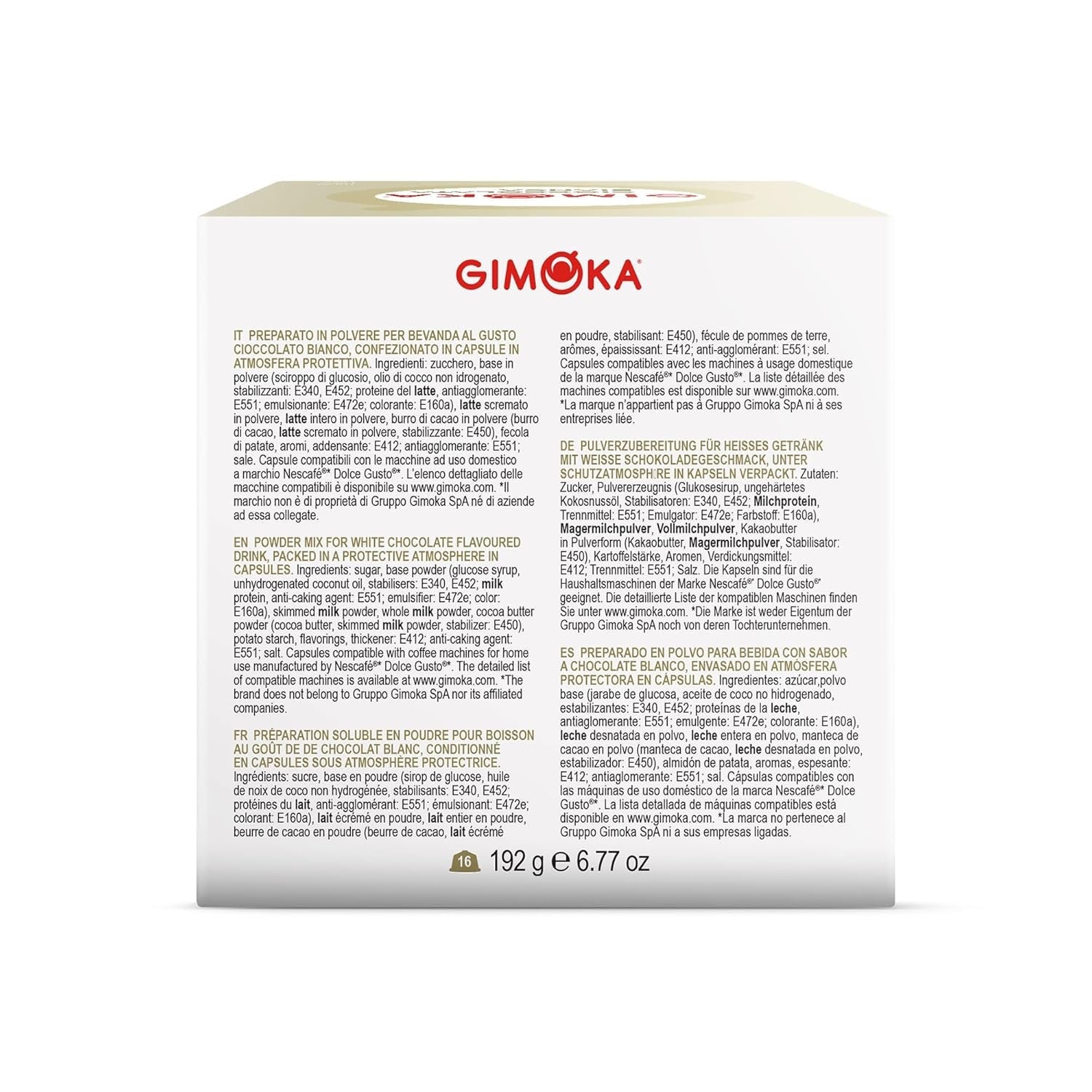 Gimoka Kaffeekapseln, Gesmack WEISSE CHOKOLADE - 48 Kapseln Compatible with Kaffeemaschinen der Marke Nescafè* Dolce Gusto*, 48 Stück (3 x 16 Getränke), Hergestellt in Italien