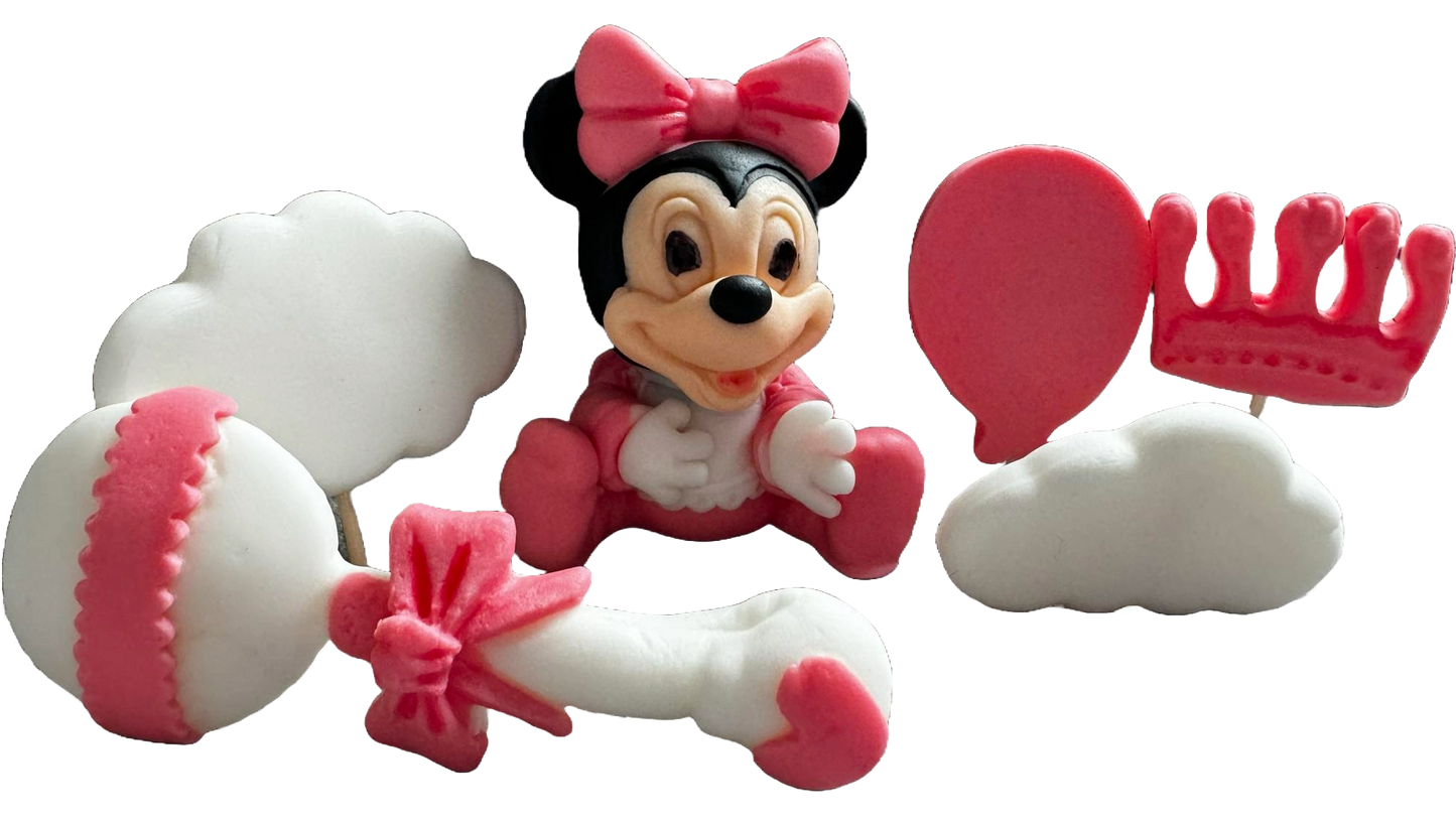 Lot de 6 décorations comestibles en sucre, décorations en pâte à sucre Minnie Mouse Naty Shop