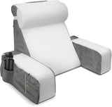 Grand coussin de lecture avec repose-nuque et accoudoirs amovibles, coussin de dossier pour lit, coussin de dos ergonomique avec bras, poche et housse lavable pour lire et regarder la télévision.
