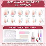 Ensemble de faux ongles ballerine dégradé 360 pièces, ongles artificiels à coller dégradé blanc rose avec 2 stylos à huile pour ongles, faux ongles moyens ombrés pour femmes à faire soi-même