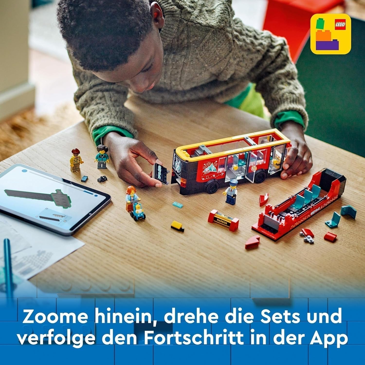Bus à impériale LEGO City, bus jouet à deux étages, ensemble de véhicules pour filles et garçons à partir de 7 ans, contient 5 figurines, dont un bébé dans un landau 60407 Jeux de construction Besuche den LEGO-Store