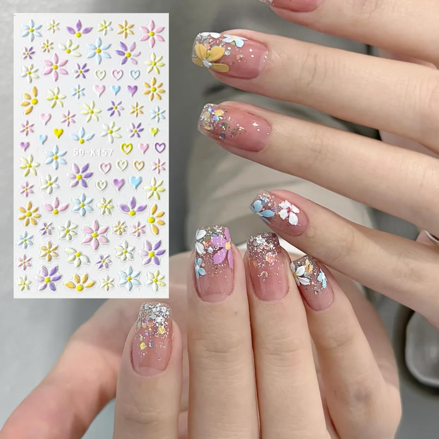 Set d'autocollants pour ongles pour le design des ongles, 4 feuilles de thèmes de décoration pour ongles, parfaits pour les ongles en gel 3D et les bandes de gel UV