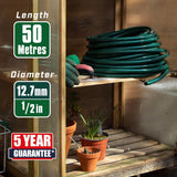 Faithfull Tuyau d'arrosage 50 m (164 pi) renforcé 12,7 mm (1/2 pouce) de diamètre - Tuyau en PVC robuste, vert