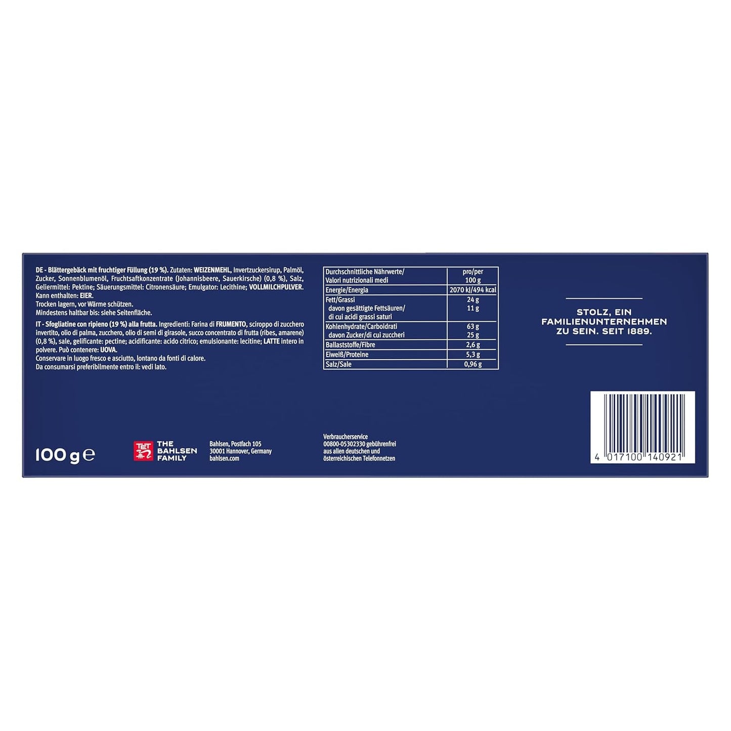 Bahlsen Deloba - 1 Pack - Pâte feuilletée cassis et cerise (1 x 100g)