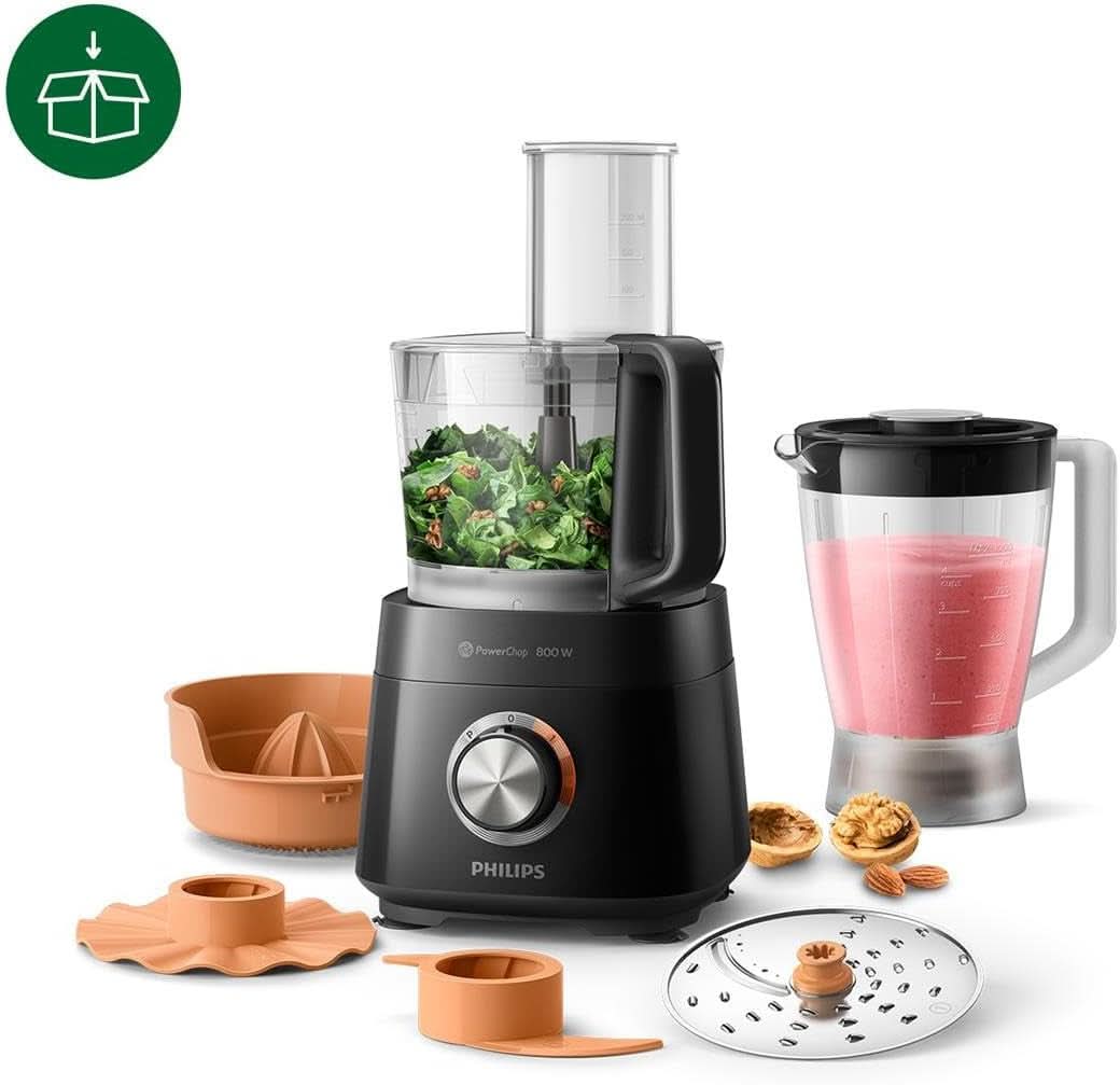 Philips Kompakte Küchenmaschine – 850W, 31 Funktionen, 2.1-Liter-Behälter, Powerchop, Edelstahllklinge (HR7530/10) Cuisine Naty Shop
