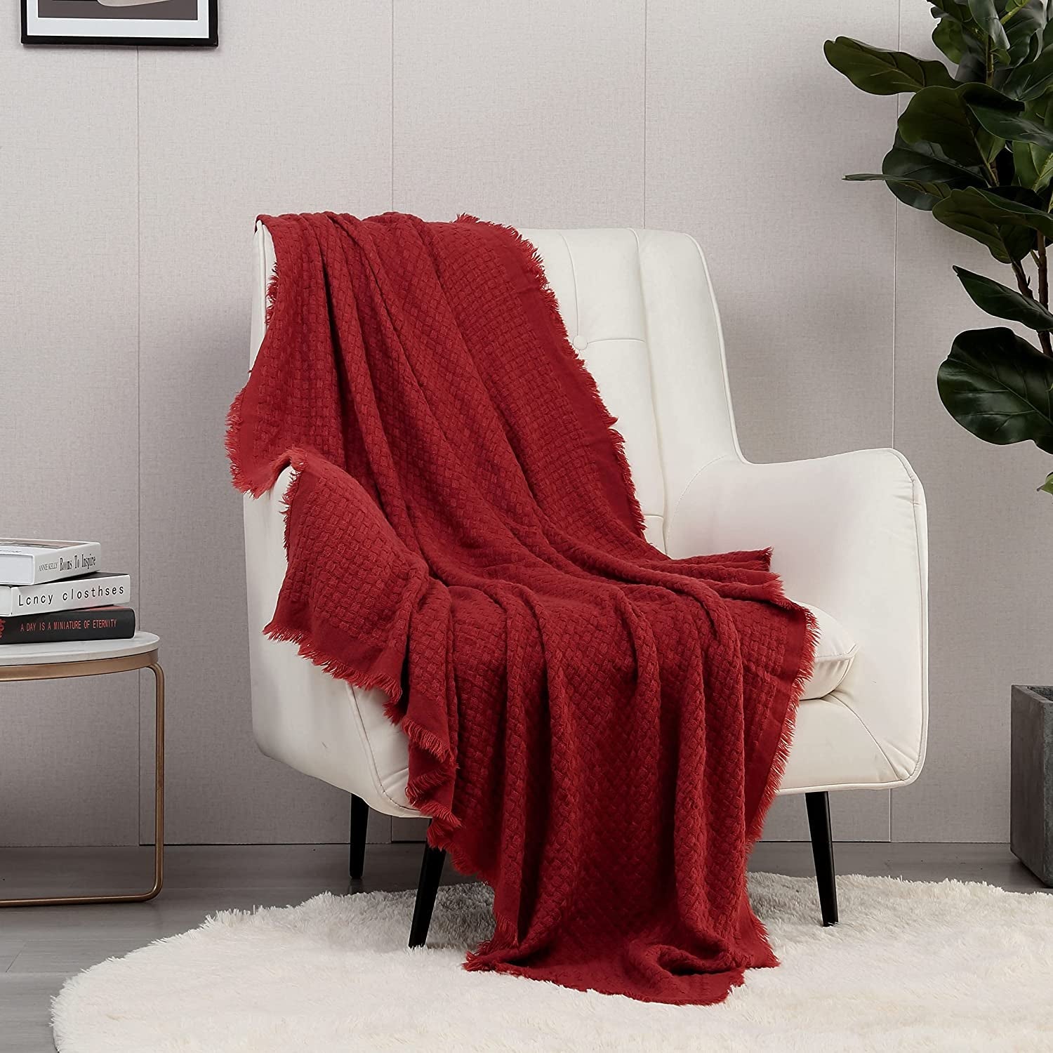 CREVENT Couverture tricotée rouille pour canapé, chaise, lit, décoration d'intérieur, douce, chaude, confortable, légère, printemps, été, automne (127,8 x 152,4 cm caramel/marron/orange brûlé) CREVENT Lits et couvertures Rouge