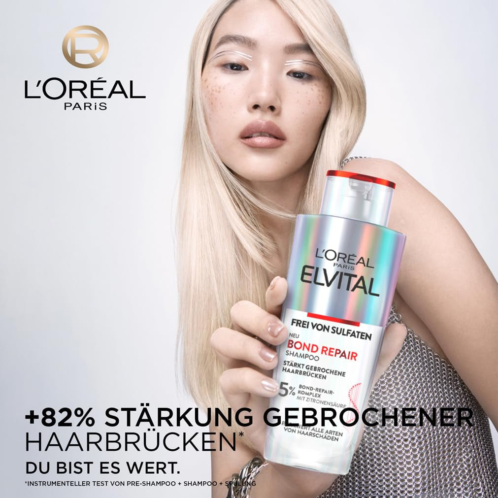 L'Oréal Paris Elvital Bond Repair Shampooing, Nettoyant doux pour la réparation des cheveux L'Oréal Douche et Bain