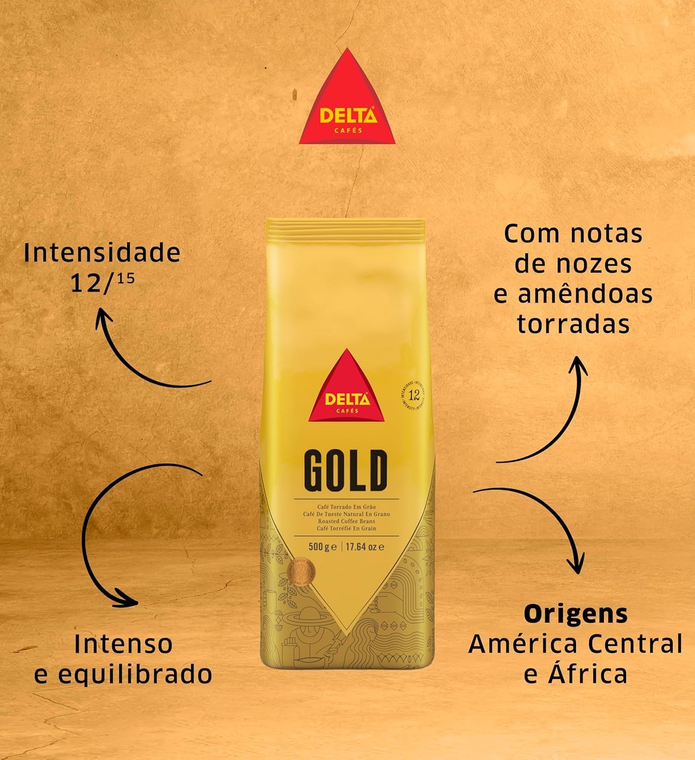 Lot de grains de café Delta, emballage Or, 500 g