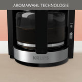 Krups KM3210 Pro Aroma Plus Machine à expresso, 10 tasses, 1,25 L, maintien au chaud pendant 30 minutes, fenêtre de niveau d'eau visible, système anti-goutte, noir avec applications en acier inoxydable