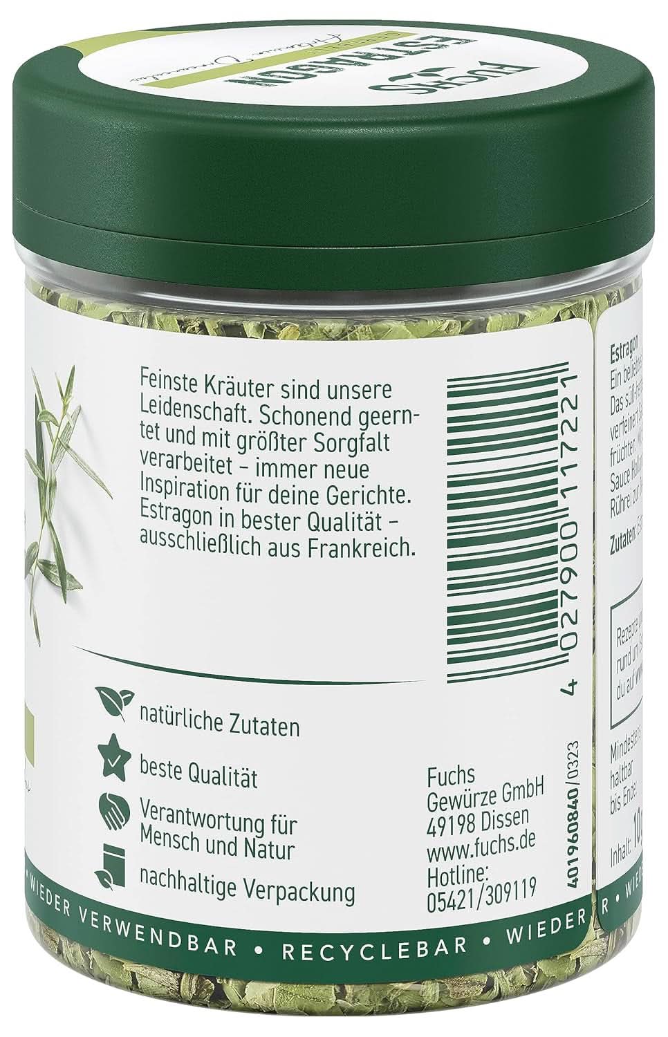 Fuchs, estragon, herbes françaises pour affiner les salades ou sauce hollandaise, 10 grammes Condimente Naty Shop