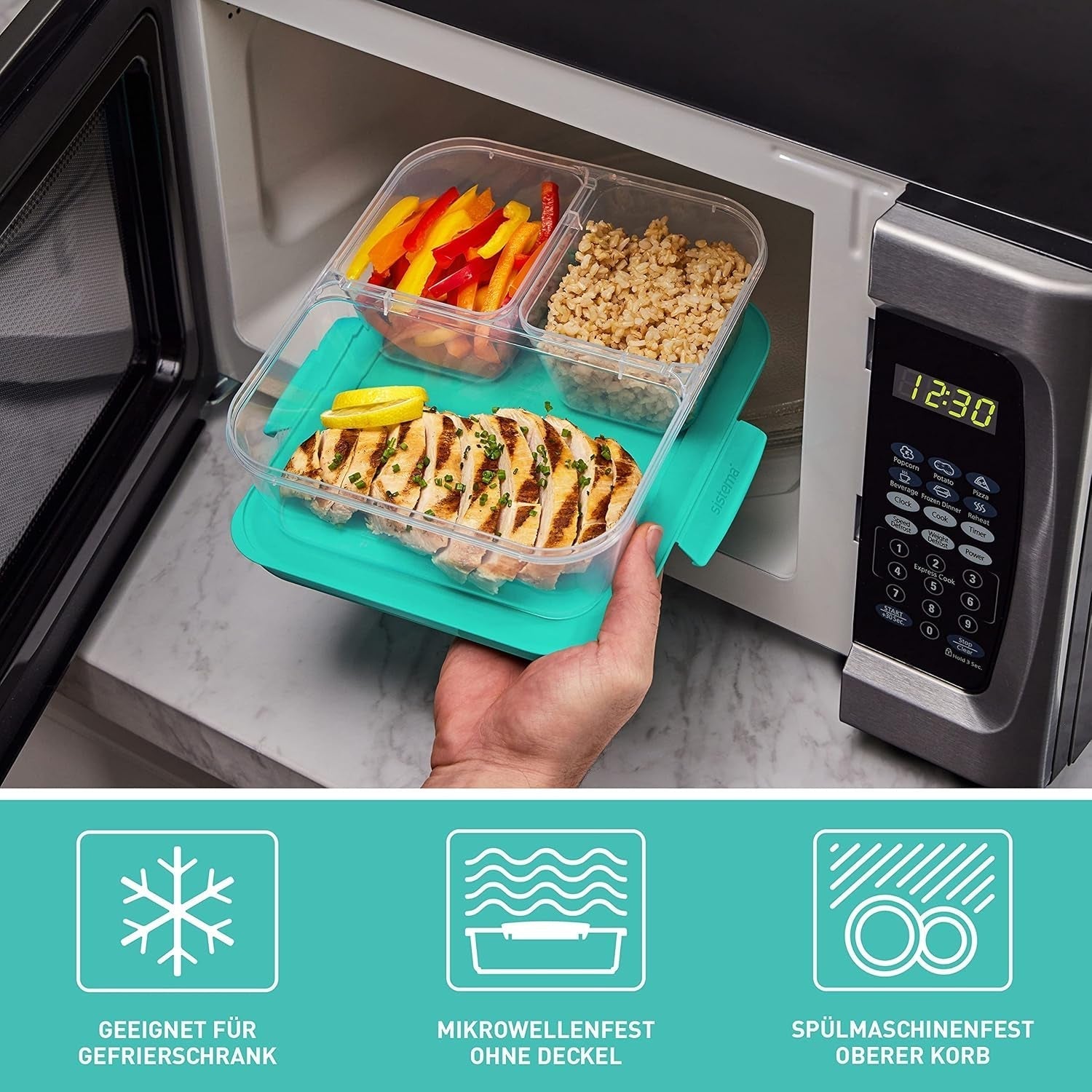 Conteneurs de stockage de nourriture du système Nest IT Boîtes de préparation de repas | Récipients de stockage hermétiques de 1,9 litre avec TROIS compartiments et couvercles | Sans BPA | Vert | 5 pièces boîtes de conservation alimentaire Naty Shop