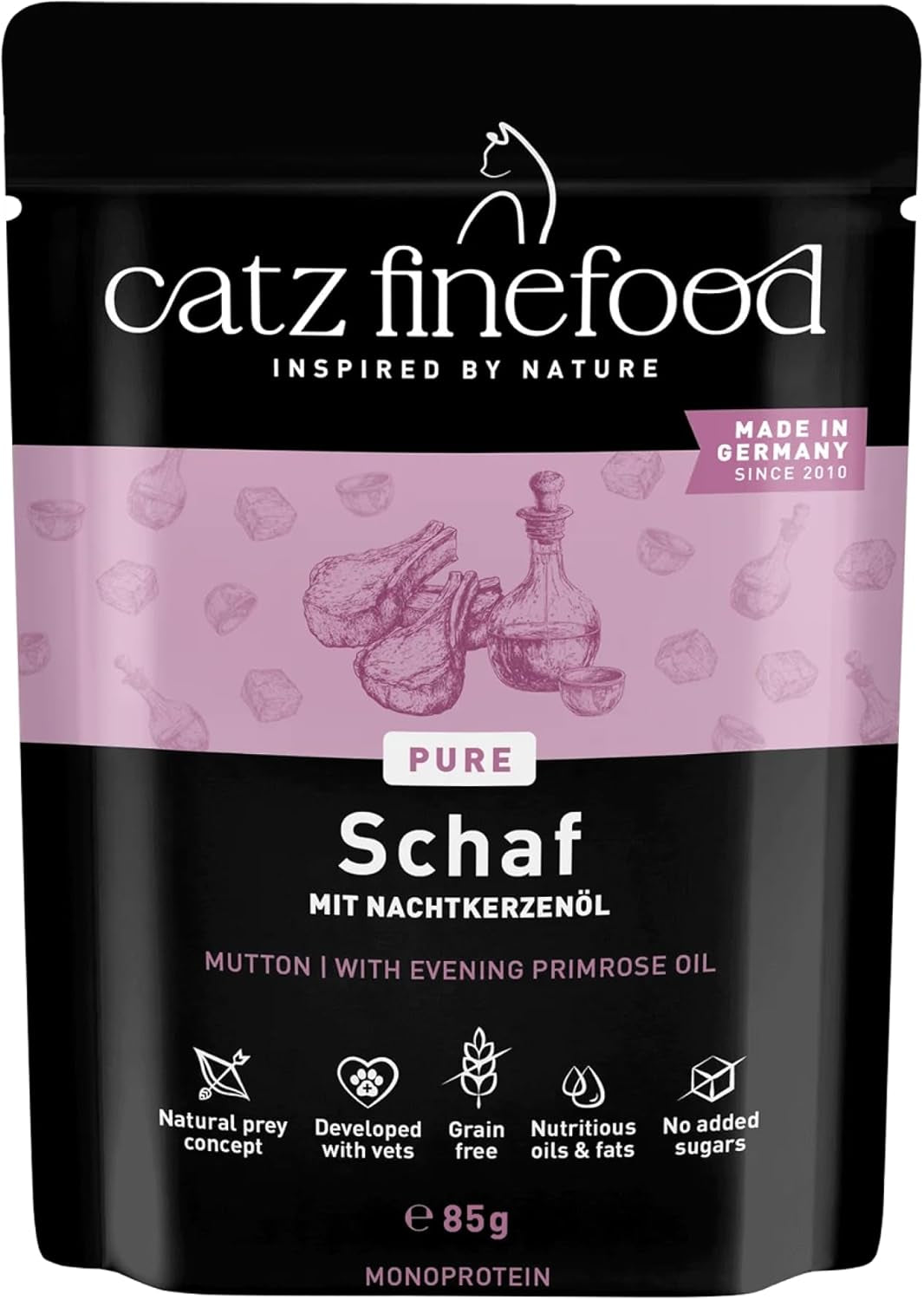 Nourriture humide pour chats Catz Finefood Purrrr Sheep Monoprotein no. 113, pour chats à digestion sensible, 70% de viande, 16 sachets de 85 g chacun