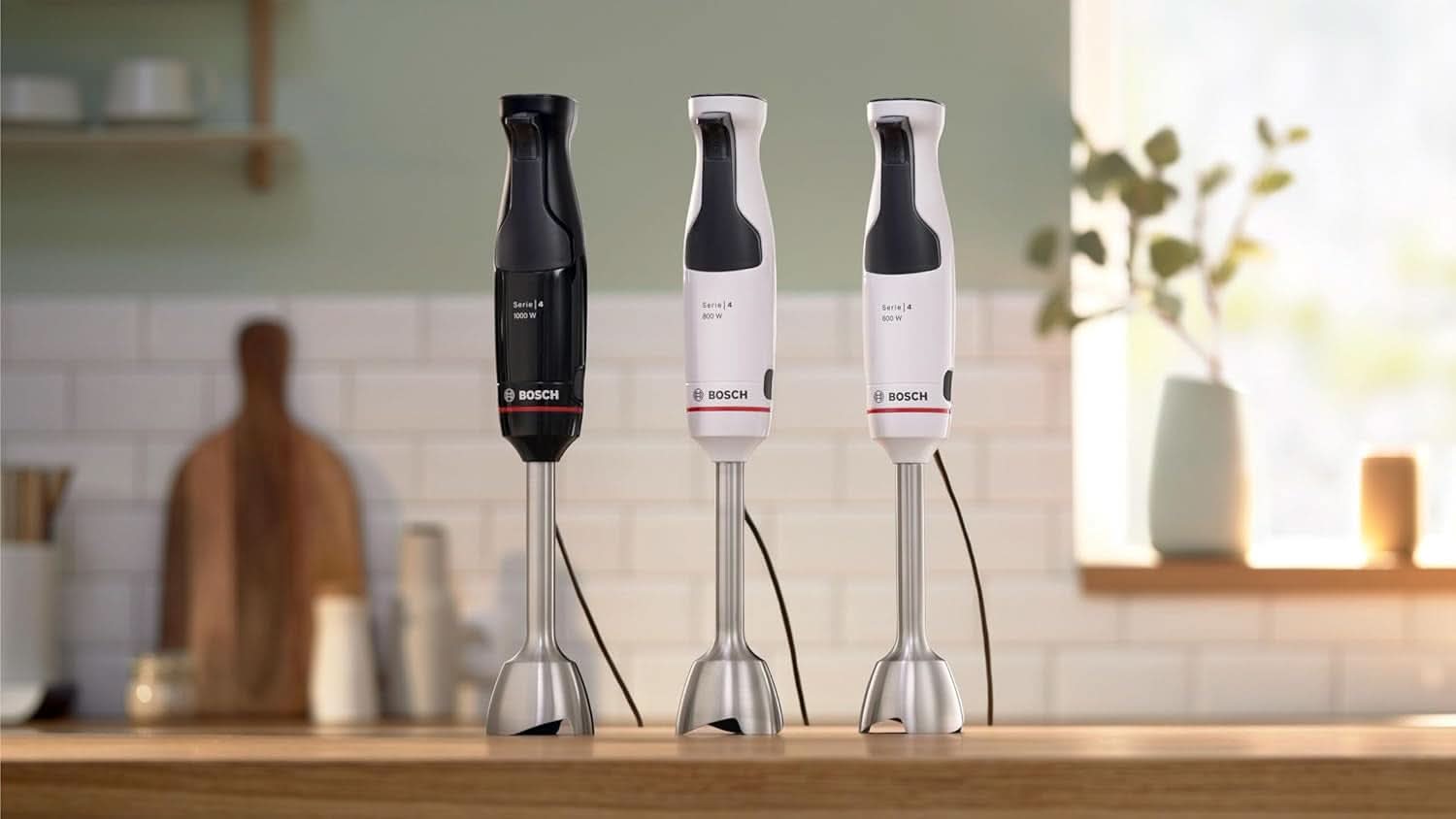 Bosch Batteur sur socle Ergomaster Serie 4, 1000 Watt, Edelstahl-Mixstab, Zerkleinerer, Mix-/Messbecher, Schwarz Kitchen Naty Shop