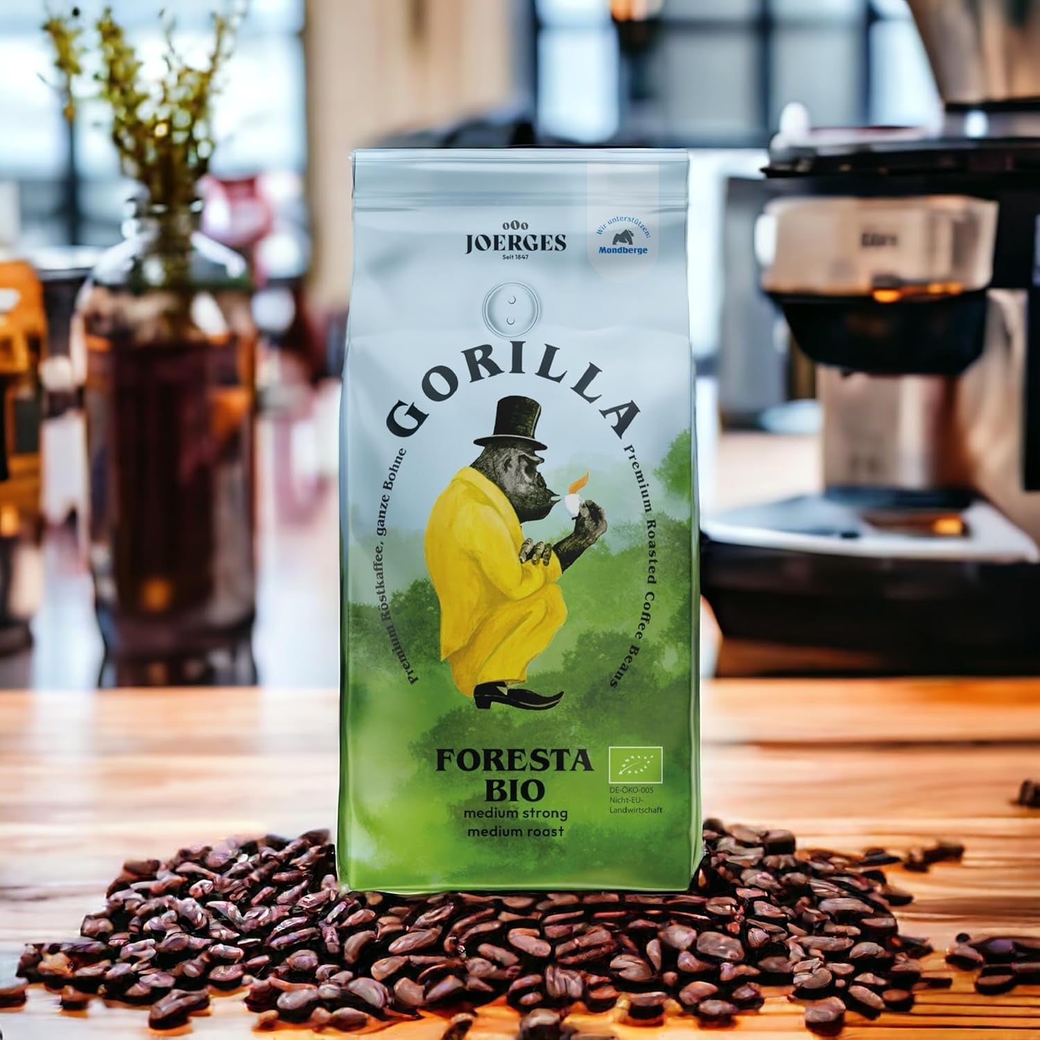 Café Gorilla Foresta 6 x 1000 g de grains entiers torréfiés | Mélange Arabica | Porte-filtre et machines à expresso entièrement automatiques | Café expresso