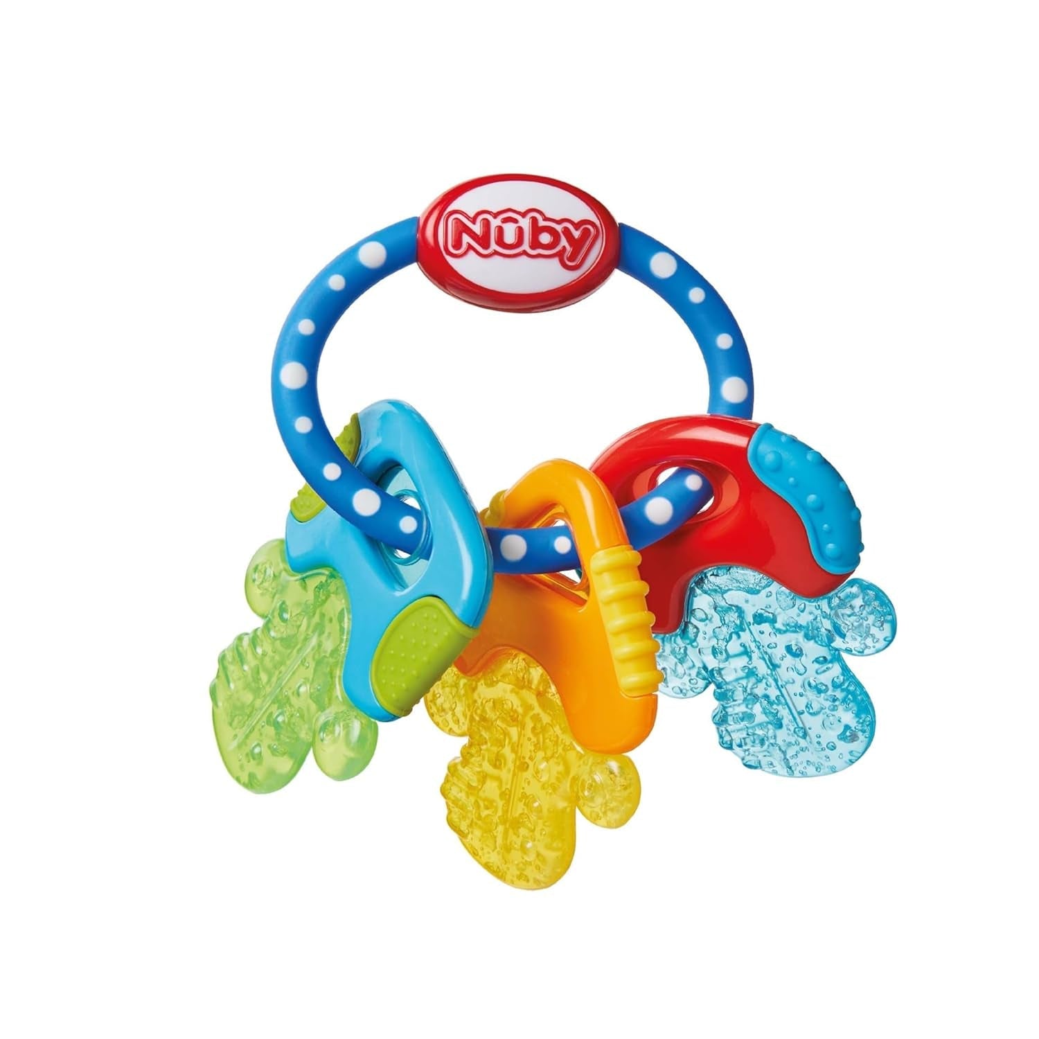 L'anneau de dentition Nuby pour bébés favorise la vue et la motricité ; le jouet de préhension de gel glacé atteint même les molaires ; à partir de 4 mois