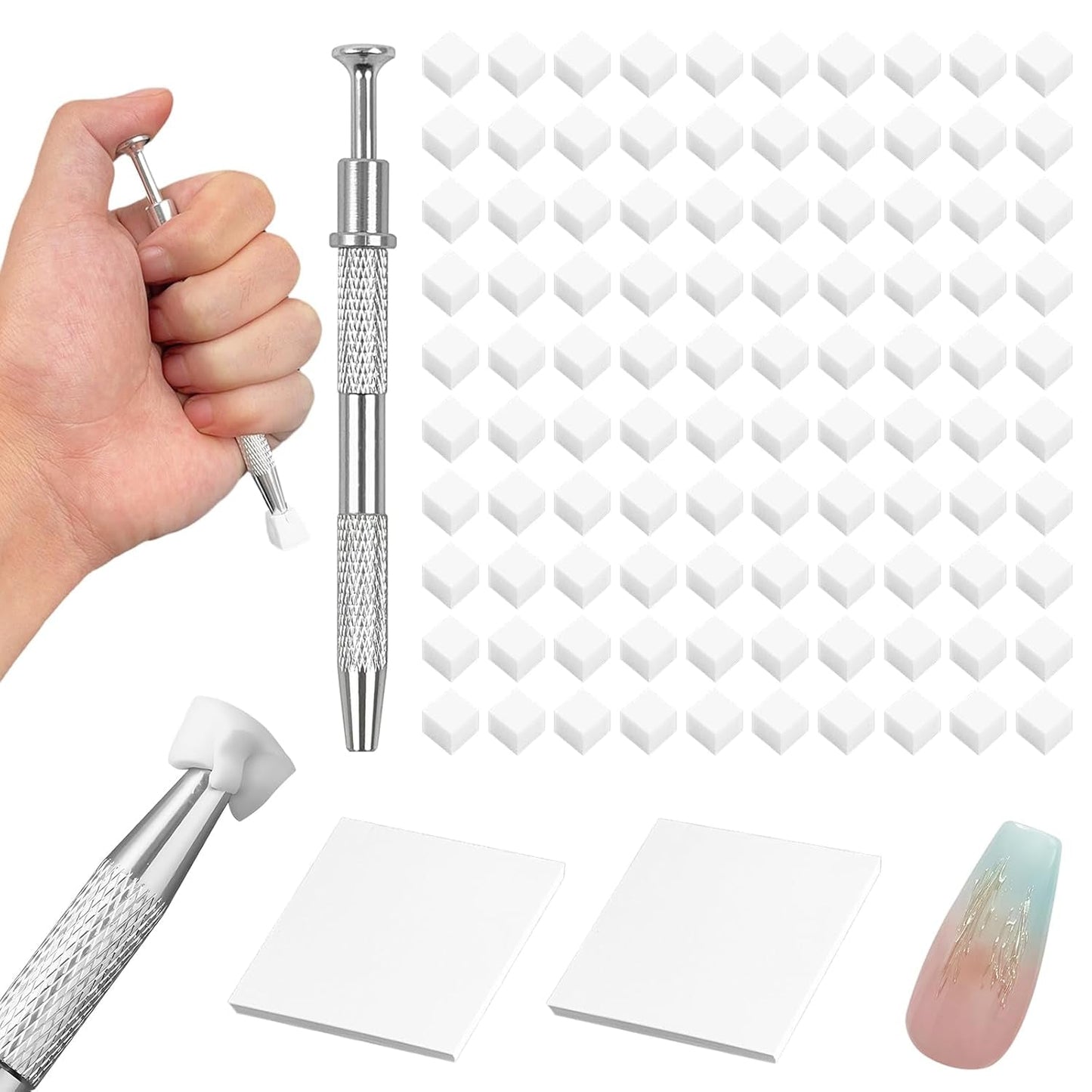 100 pièces de pinceaux à ongles sans latex, pinceaux à ongles ombrés, pinceaux à ongles avec pinces métalliques, 100 feuilles de papier Nailart, boîte d'emballage en papier, applicateur de pinceaux de manucure pour vernis à ongles Nailart