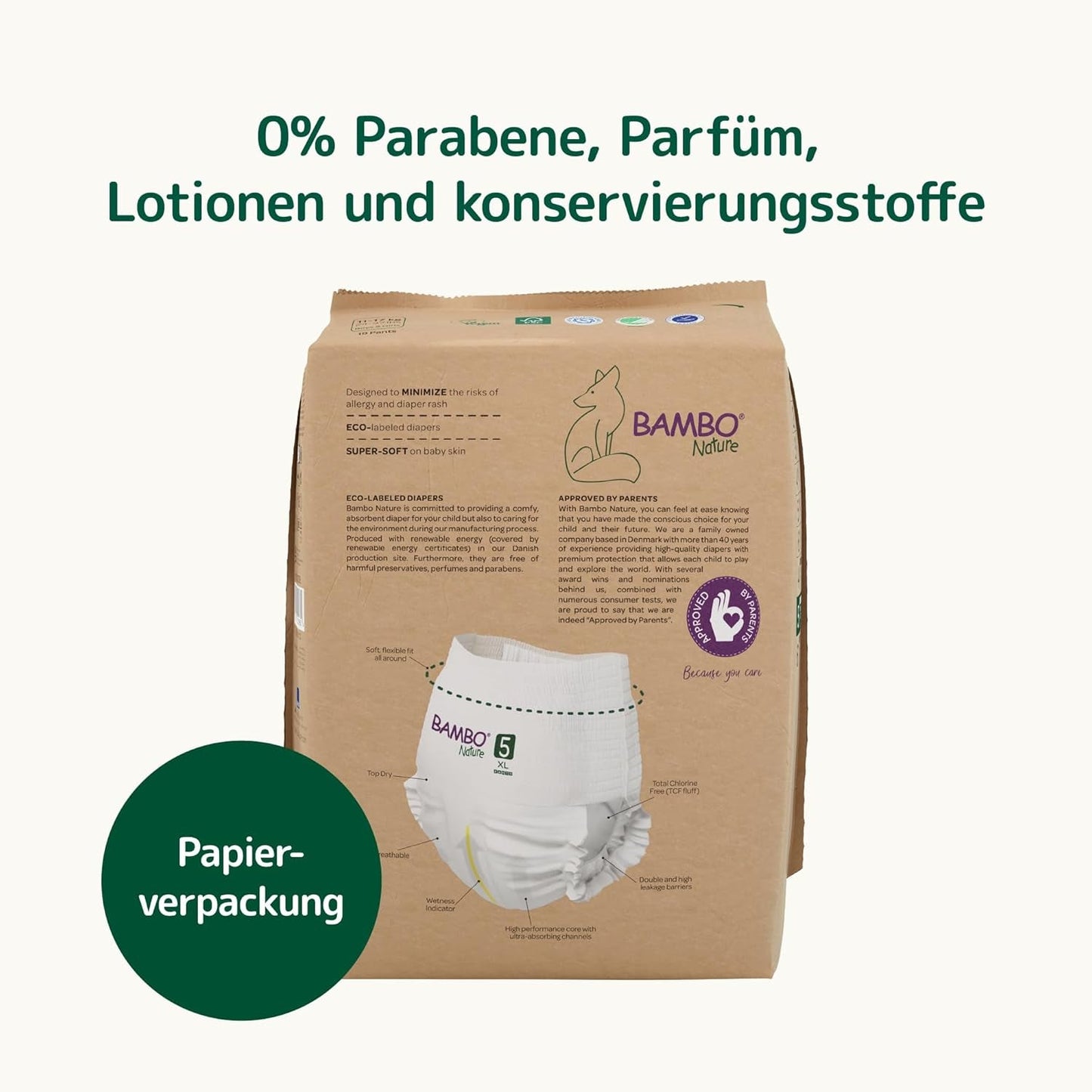 Couches Bambo Nature, taille 5 (11-17kg) - Boîte mensuelle de 95 | Couches avec protection améliorée contre les fuites | Confort et liberté ultimes pour les enfants actifs | Couches testées dermatologiquement