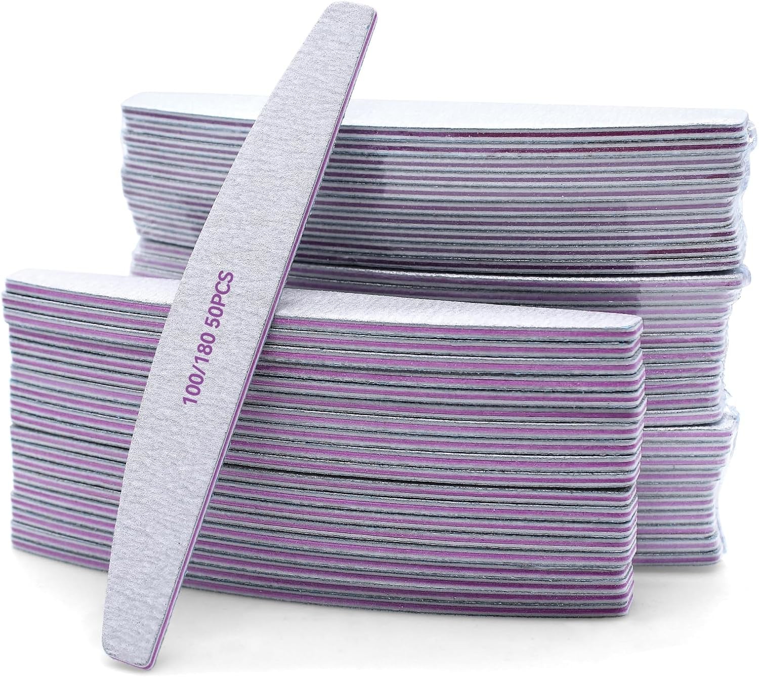 50 Stück Nagelfeile 100/180, Halbmond Nagelfeilen Für Gelnägel, Double Nagelfeilen Set, Lime à Ongles, Grit Jetable Lime à Ongles pour Nagelstudios DIY Nail Art Zuhause, Blanc