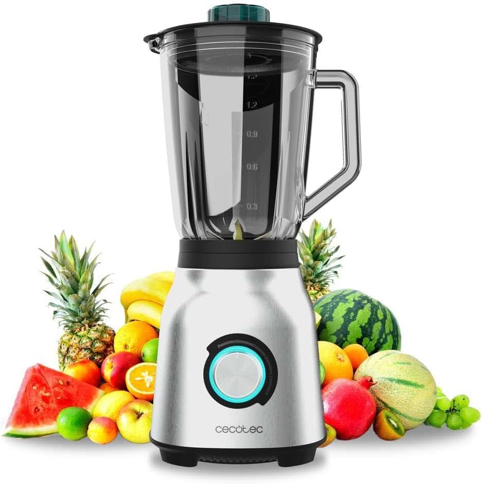 Cecotec Batteur sur socle Power Black Titanium 2200MAX Smooth, 2200 W Vitesse Maximale, 6 Klingen Aus Edelstahl, Fonction Ice-Crush, Fonction Turbo et Smoothie, Fonction Autoclean Kitchen Naty Shop Inox 1800 W | 1,5 L + nettoyage automatique