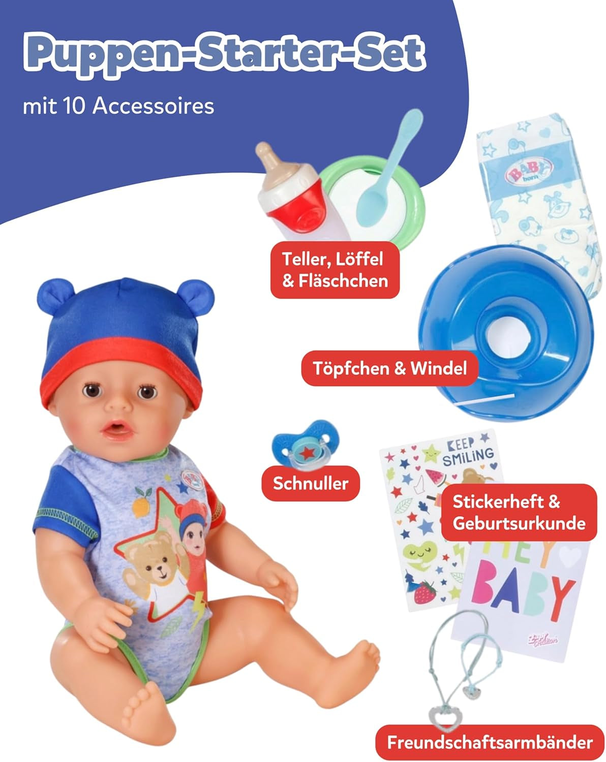 BABY Born Jonas - poupée 43 cm - 10 fonctions dont accessoires et matelas - Fonctionne entièrement sans piles - Convient aux enfants à partir de 3 ans