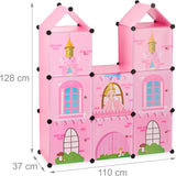 Etagère modulable Relaxdays pour chambre d'enfant, design château de princesse, plastique, meuble DIY avec portes, HL : 128 x 110 x 37 cm, rose