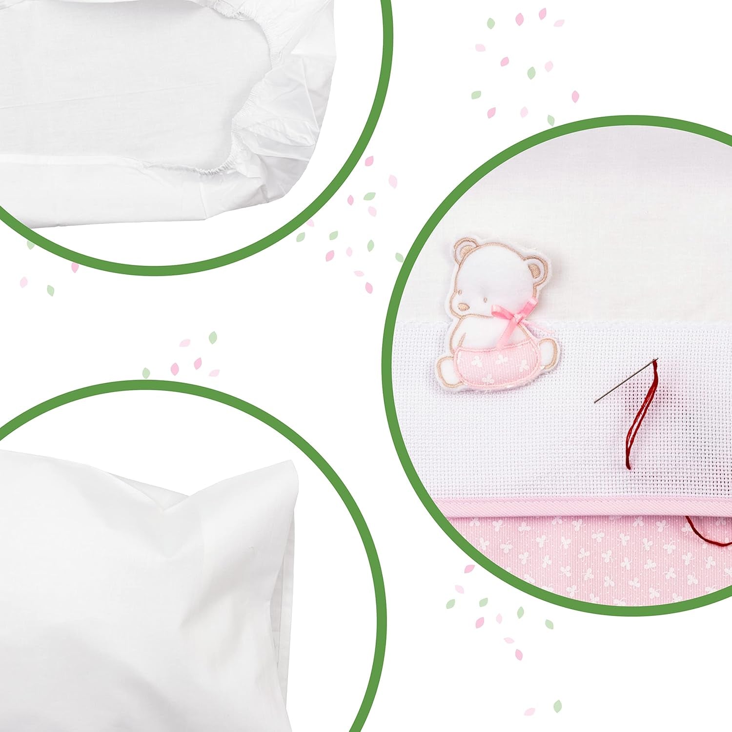 Parure de lit nacelle blanche et rose, composée de 1 drap-housse, 1 drap supérieur avec ruban Aïda à broder et 1 taie d'oreiller, 100% coton, Made in Italy Couettes et couettes Naty Shop