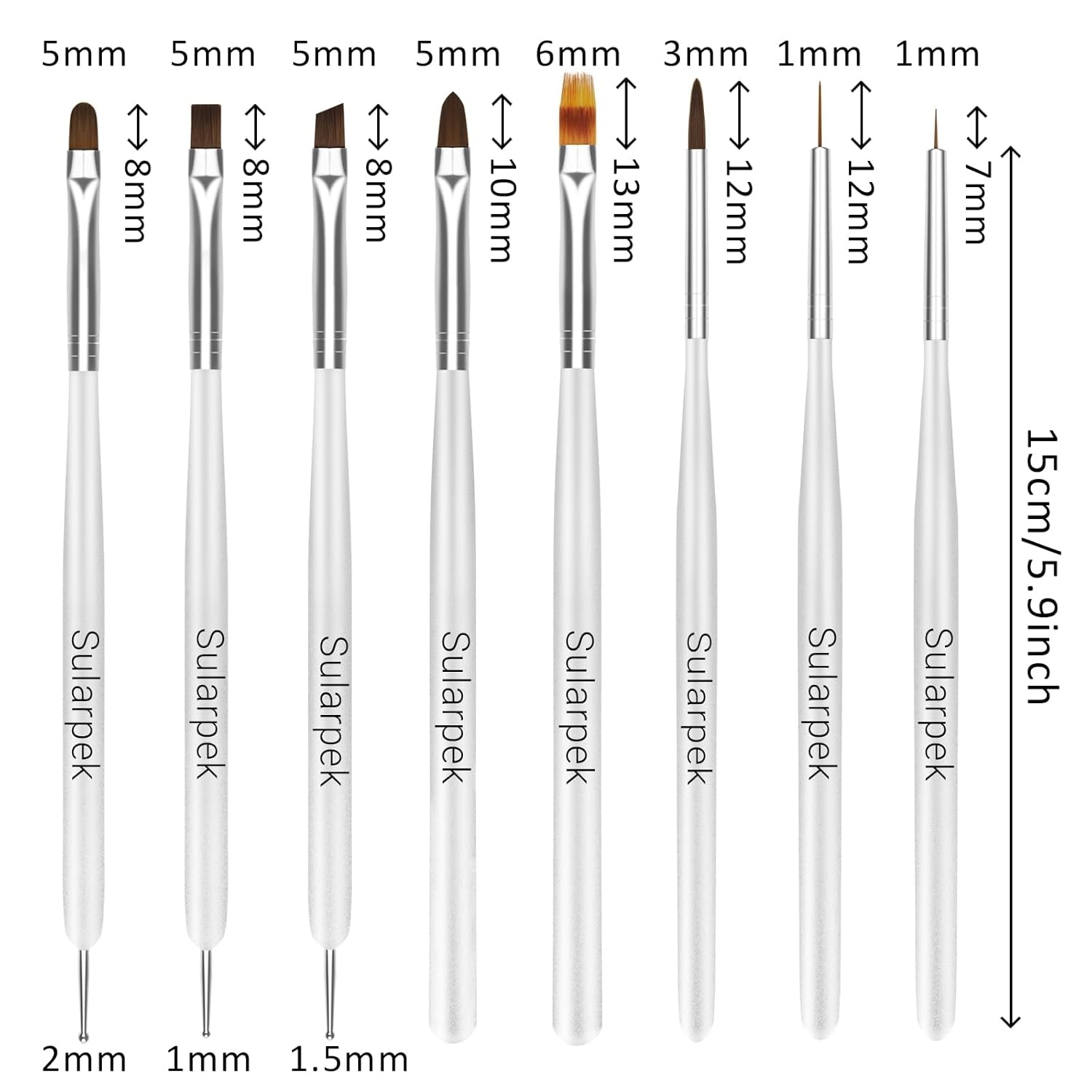 Sularpek 8 pcs Nagel Pinsel Set, Pinsel pour Gel Nail, Nageldesign Pinsel, Nail Art Dotting Tools, Nailart Pinsel pour Gel Acryl Nail Nailart