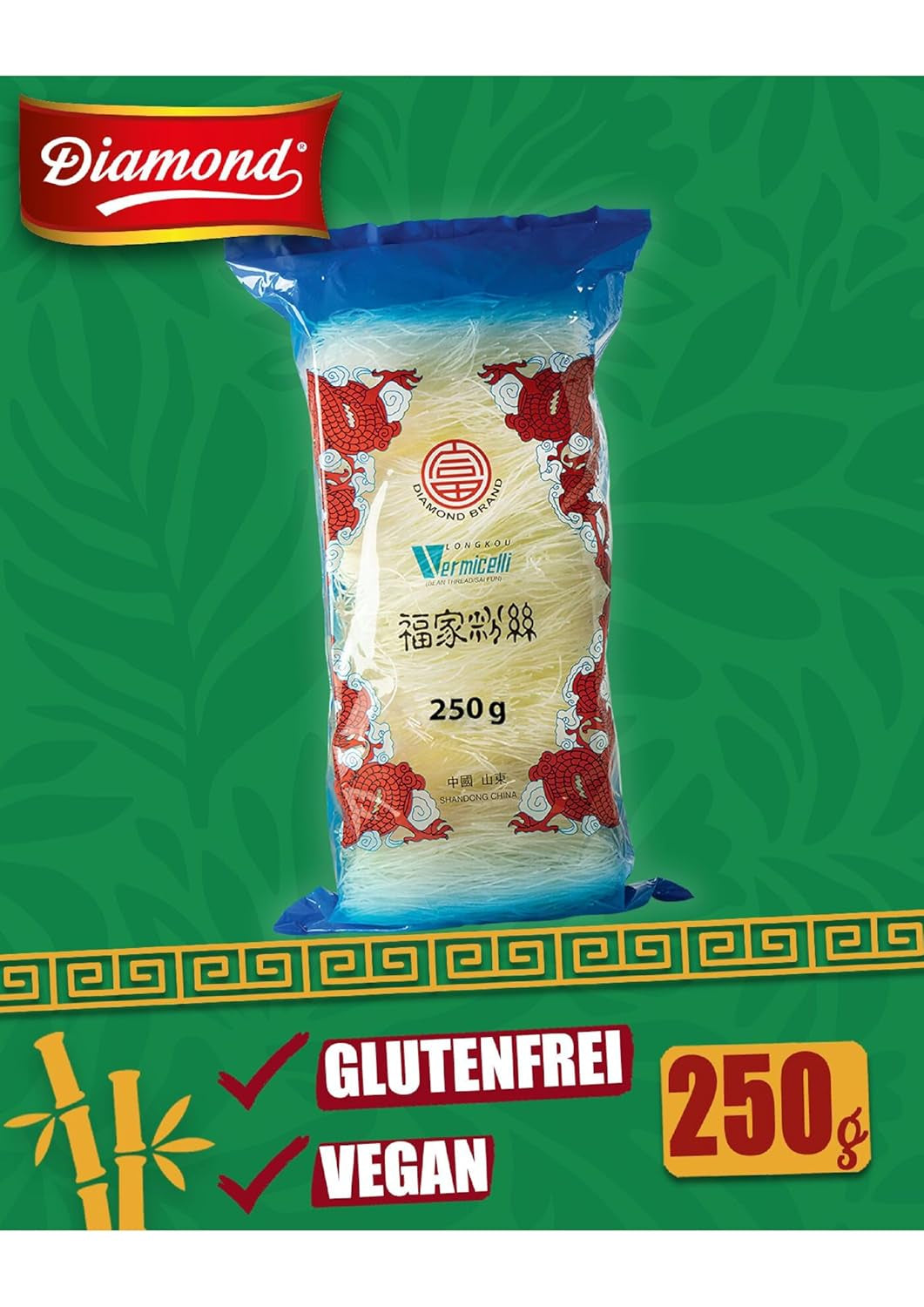 Nouilles en verre DIAMOND, nouilles en verre longues, naturellement végétaliennes et sans gluten - 1 x 250 g
