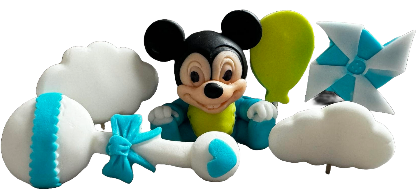Lot de 6 décorations comestibles en sucre, décorations en pâte à sucre Mickey Mouse Naty Shop
