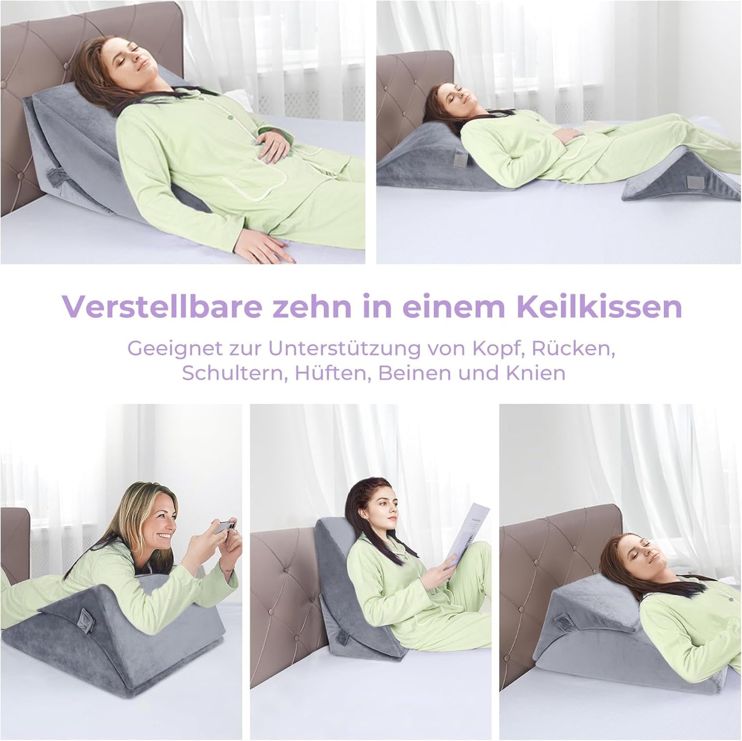 Oreiller en plumes réglable en mousse haute densité, oreiller de dos ergonomique pour lit et canapé, oreiller de lecture anti-reflux pour dormir, jouer, regarder la télévision (lourd)