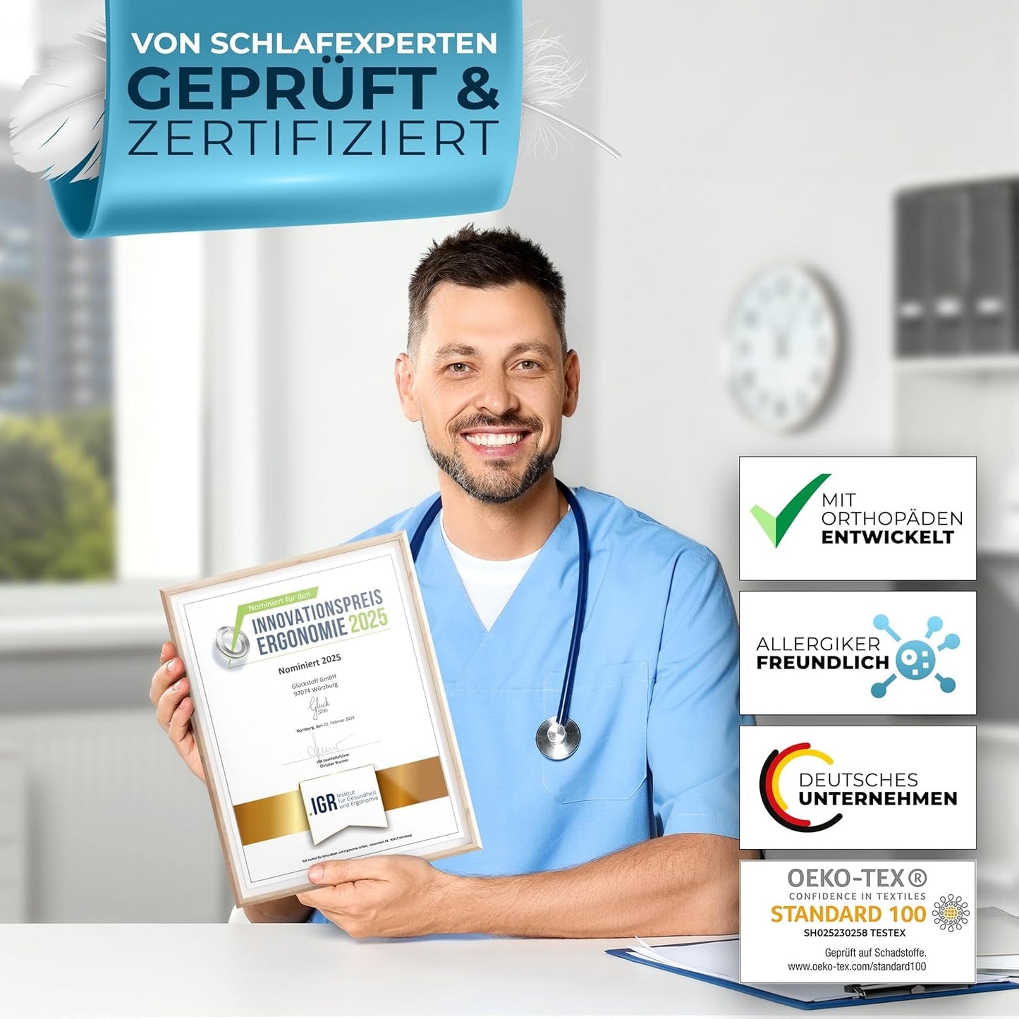 Oreiller orthopédique [Nominé au Prix de l'innovation pour l'ergonomie] Oreiller pour douleurs cervicales en mousse à mémoire de forme | Oreiller de soutien du cou ergonomique, rouleau de cou, oreiller de couchage latéral, oreillers orthopédiques cervicaux gris, boutique Naty