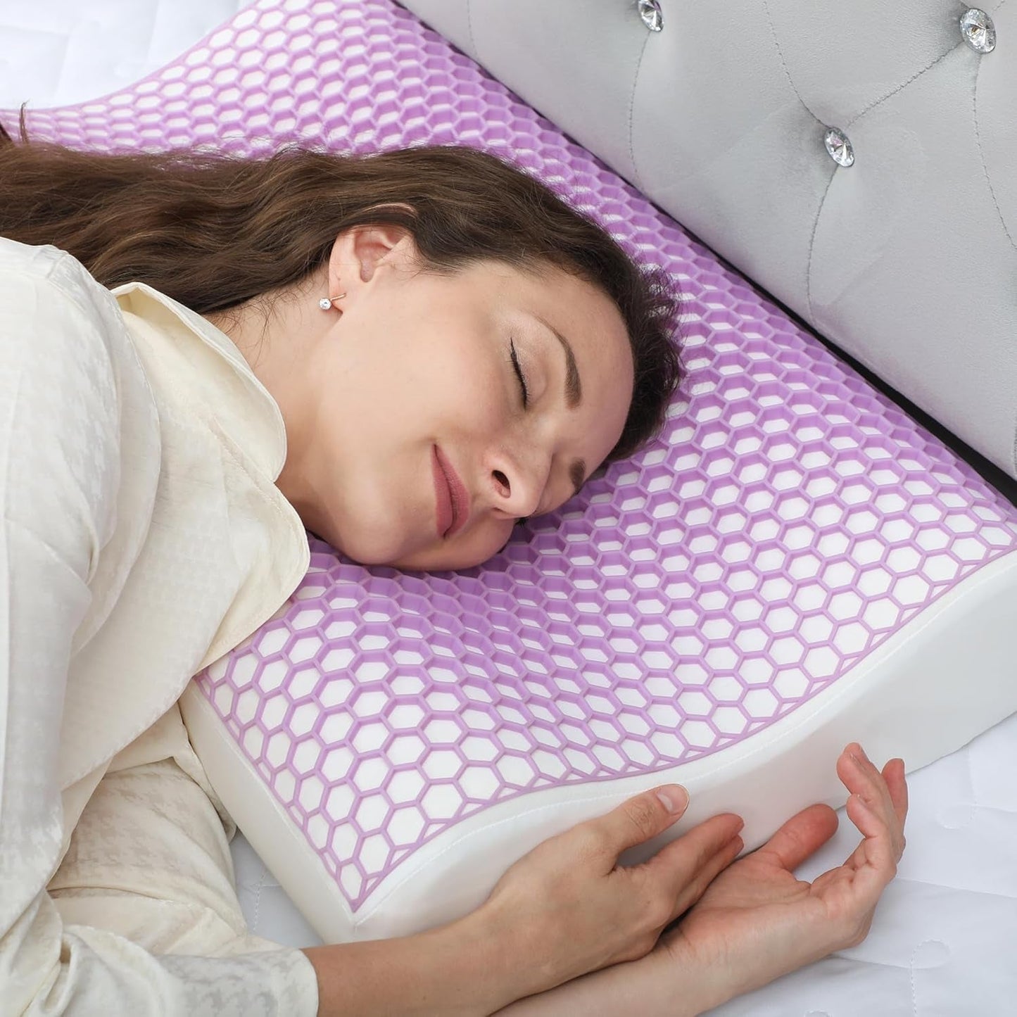 HOMCOM Oreiller de soutien cervical en mousse à mémoire de forme avec housse amovible, 2 hauteurs, oreiller ergonomique 2S réactif pour différentes positions de sommeil, 60 x 40 cm, blanc crème