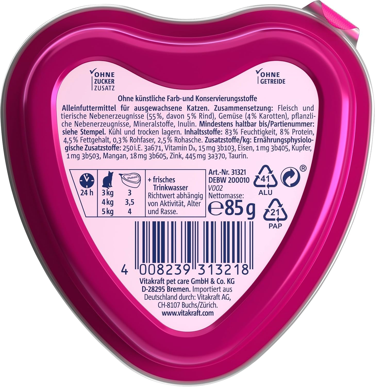 Vitakraft Poésie Création, nourriture humide pour chat, nourriture humide en sauce, au bœuf et à la carotte, en vrac, sans sucre ni céréales ajoutés (15 x 85g)