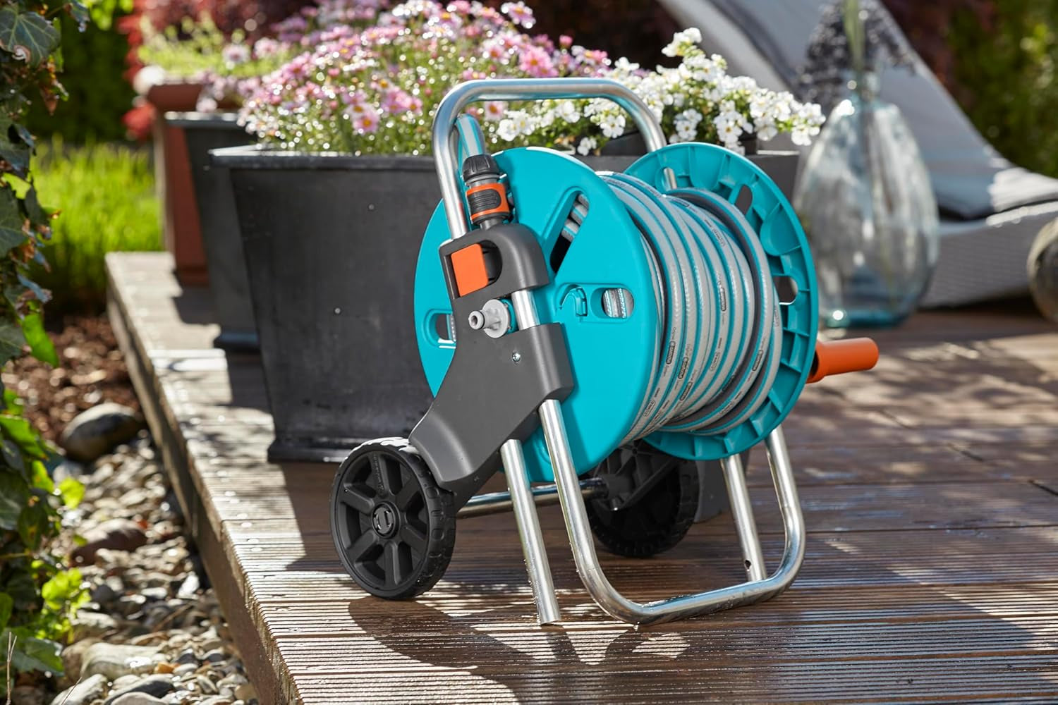 Gardena CleverRoll S kit de chariot à tuyaux, support de tuyau avec tuyau, pièces du système, buse de pulvérisation (18502-20)