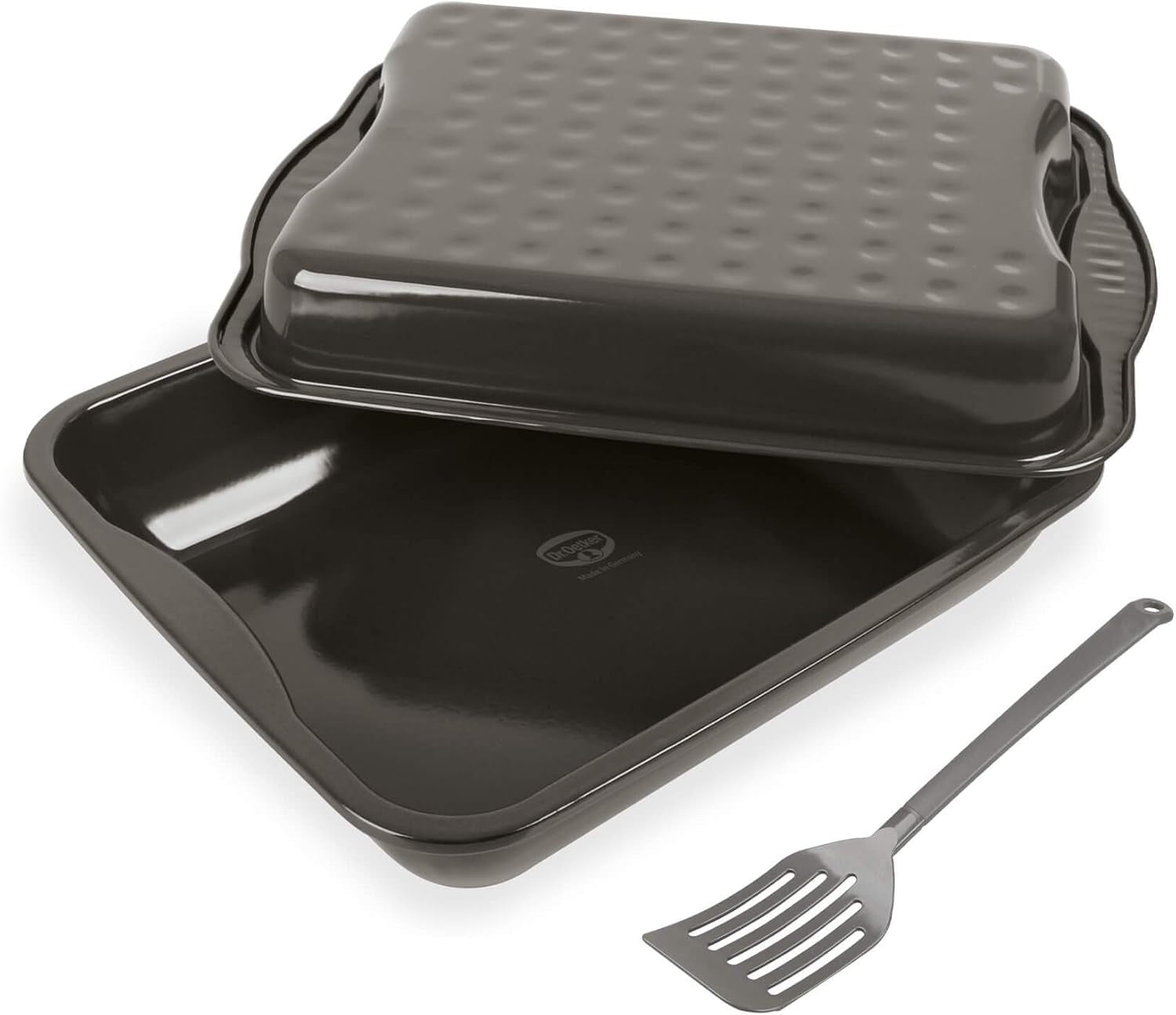 Dr. Oetker Maxi Friteuse avec couvercle en acier, plat à rôtir carré familial pour poulet et légumes Moules et plaques de cuisson Naty Shop